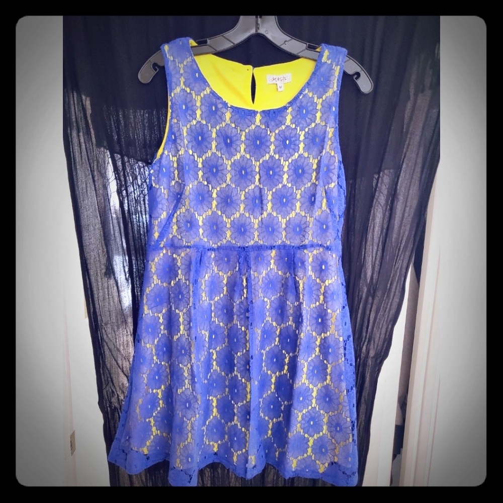 Meetu Magic Royal Flower Belted Dress